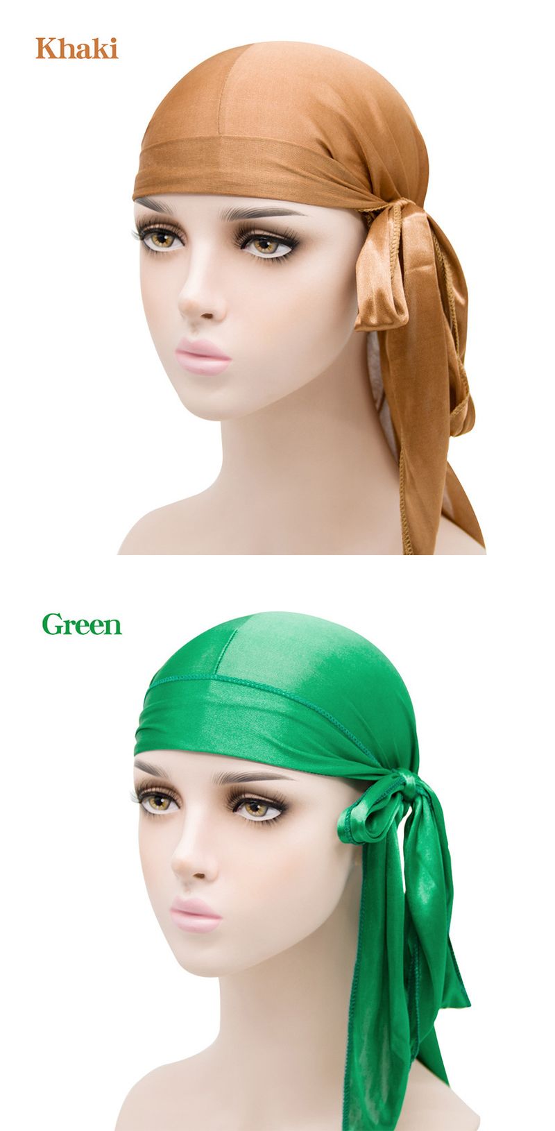 Lenço longo estilo pirata com faixa para cabeça para homens e mulheres (proteção de cabelo respirável e brilhante, nó ajustável, 100% poliéster, acessório de moda)_voghion.com