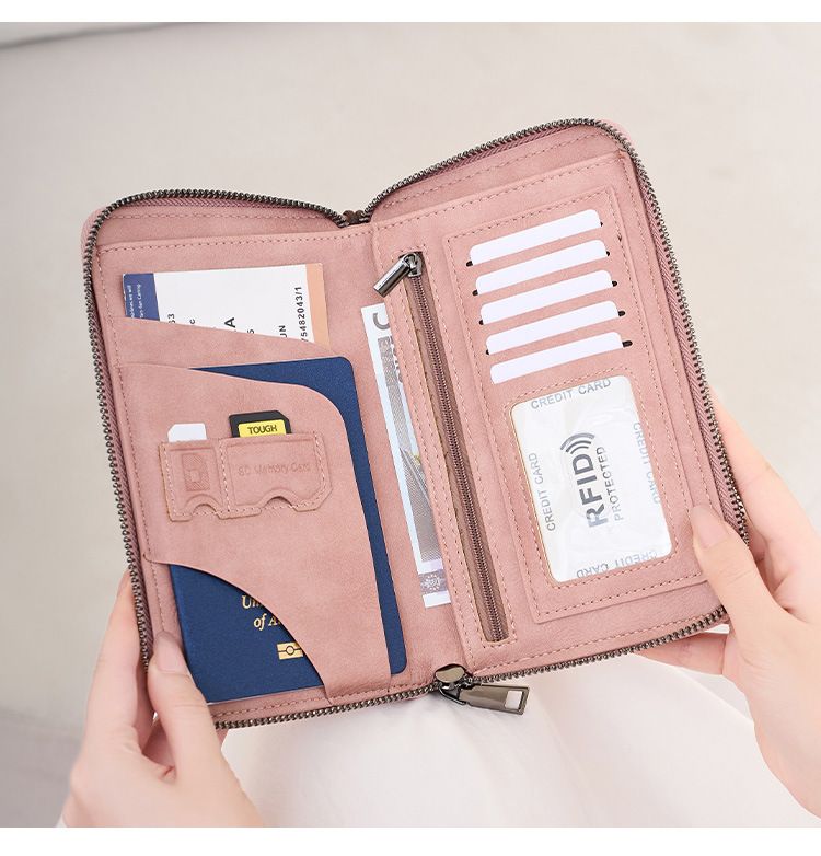 RFID Blocking Passport Wallet With Zipper - Multi-functional Travel Organizer For Credit Cards, IDs, Tickets - Lightweight & Durable PU Leather_voghion.com