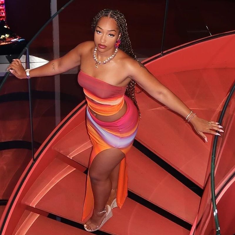 Women's Clothing Gradient Printing Sleeveless Sexy Tube Top Slim Hip Skirt Suit_voghion.com