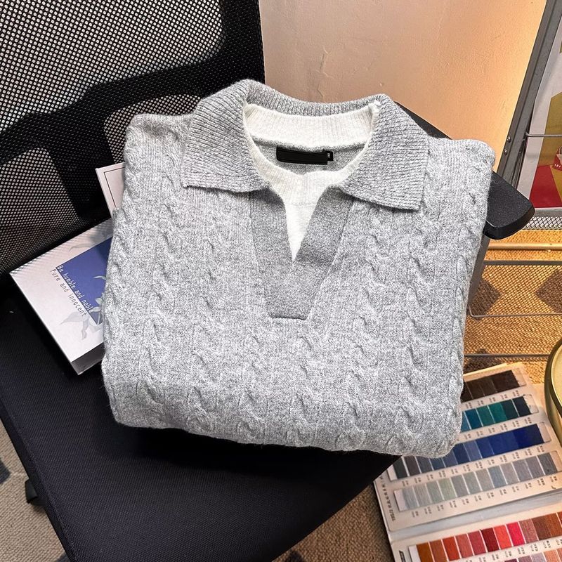 Herren-Pullover im koreanischen Stil mit Stehkragen – Oversized-Strickoberteil mit langen Ärmeln (Atmungsaktiv, Farbblock-Design, S-XXXL, Minimalistisch-lässig)_voghion.com