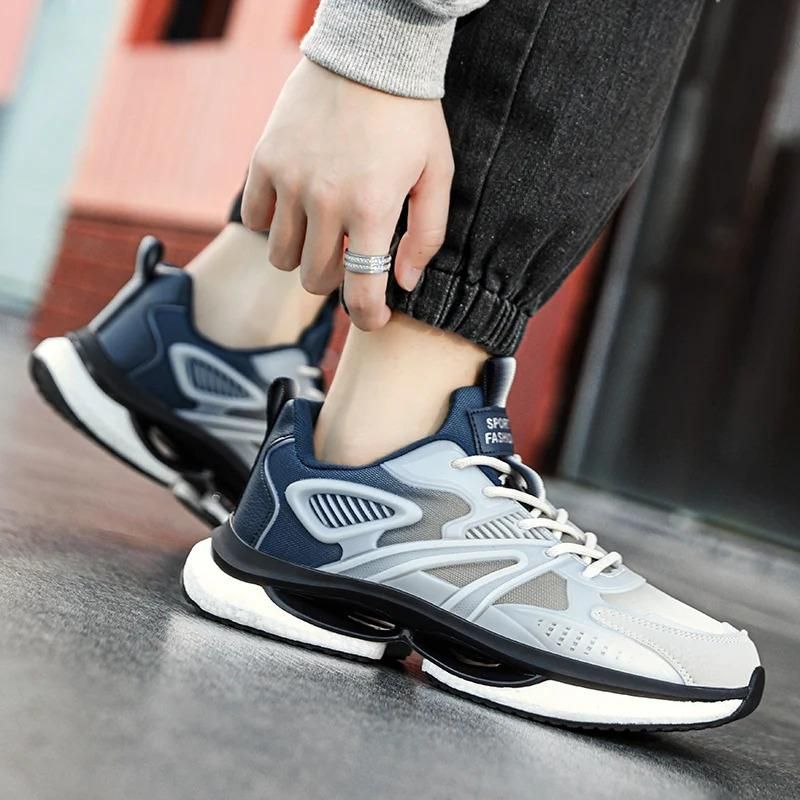 Scarpe da corsa sportive traspiranti con suola morbida, da uomo, con suola in mesh bianco, personalizzabili, con MOQ basso, luminose e casual._voghion.com