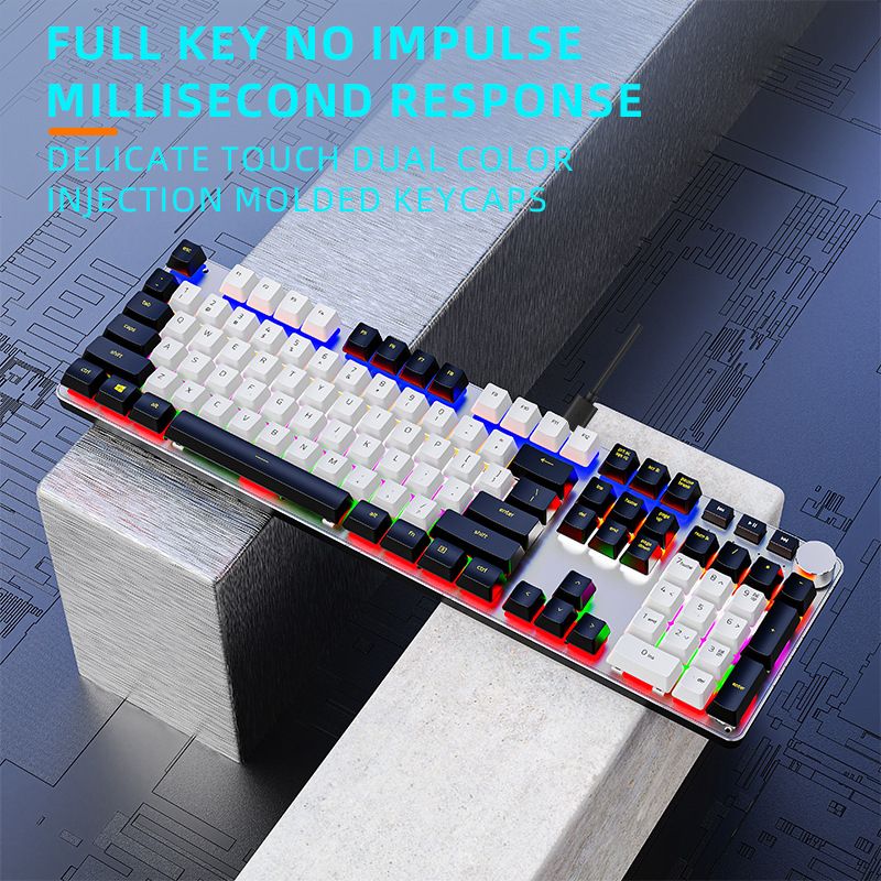 RGB Gaming Mechanical Keyboard – Aluminum Alloy Frame, Low-Noise Red Switches, Wired Backlit Keyboard With Volume Knob For PC/Mac/PS5 (Black)_voghion.com