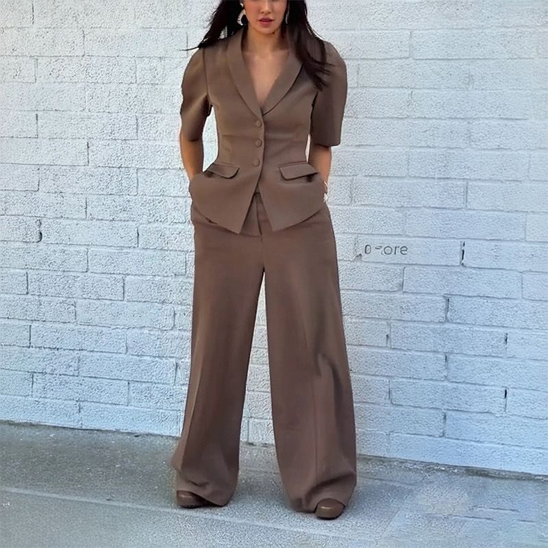 2025 Summer New Cross-Border European American Fashion Eleant Stylish Commuter Top And Pants Set Slim Fit_voghion.com