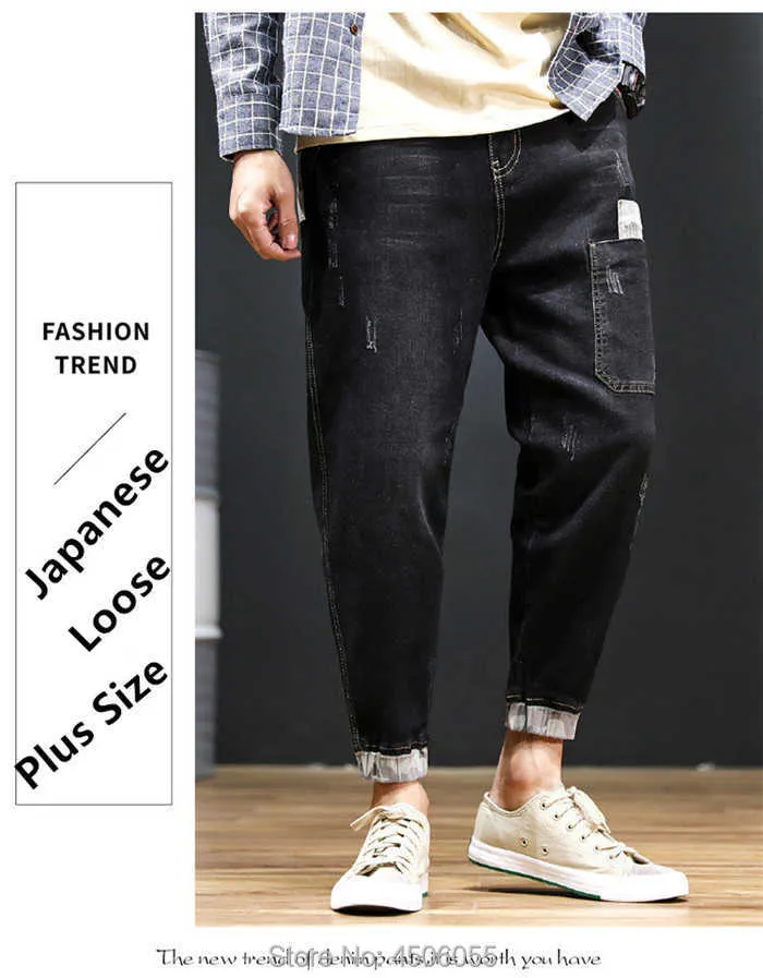 Jeans neri da uomo Pantaloni da jogging per ragazzi in denim blu denim da uomo Pantaloni da jogging per ragazzi hip-hop Harem elasticizzati Plus_voghion.com