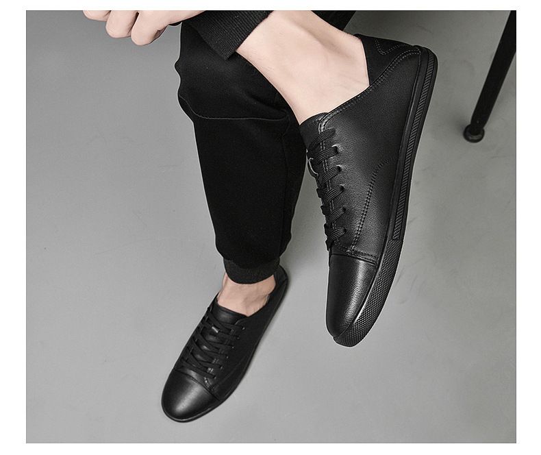 Flache Grundplattenschuhe zum Schnüren, einfarbig, zweilagiges Rindsleder, Freizeitschuhe für Herren, große Herrenschuhe_voghion.com