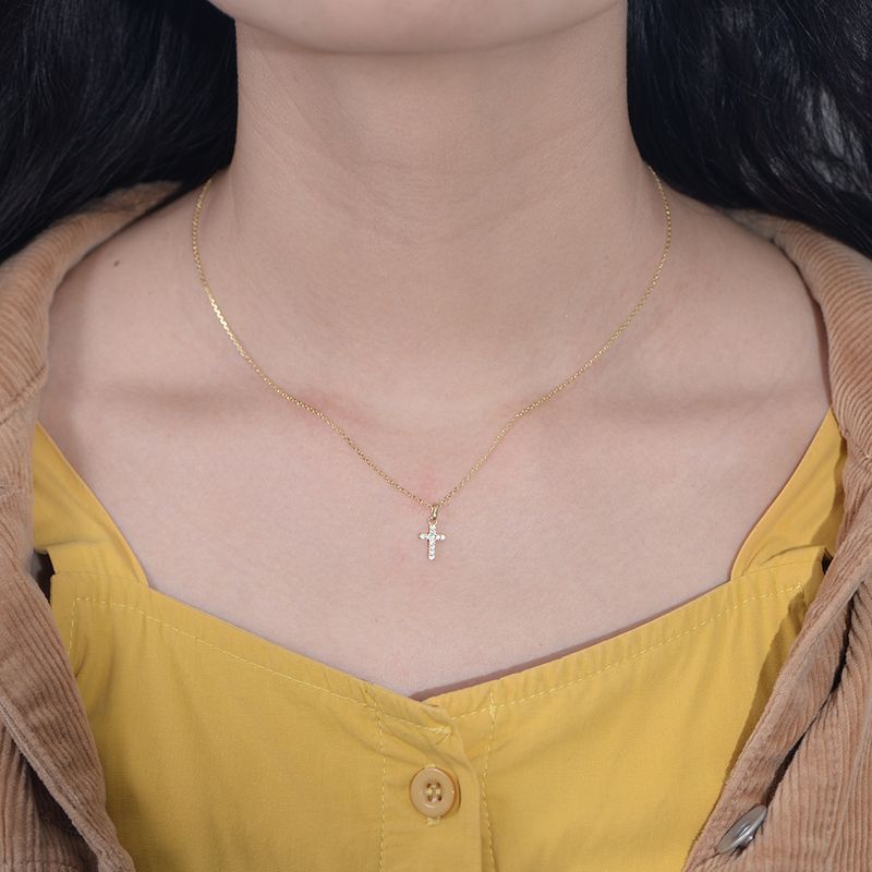 Collana con croce di diamanti in argento sterling, design di nicchia, alta qualità, con catena a clavicola, semplice temperamento, da donna_voghion.com