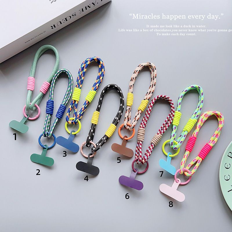Dopamine Color Block Woven Phone Lanyard - 2-Strand Nylon Wrist Strap Anti-Loss Short Keychain (Durable & Stylish)_voghion.com