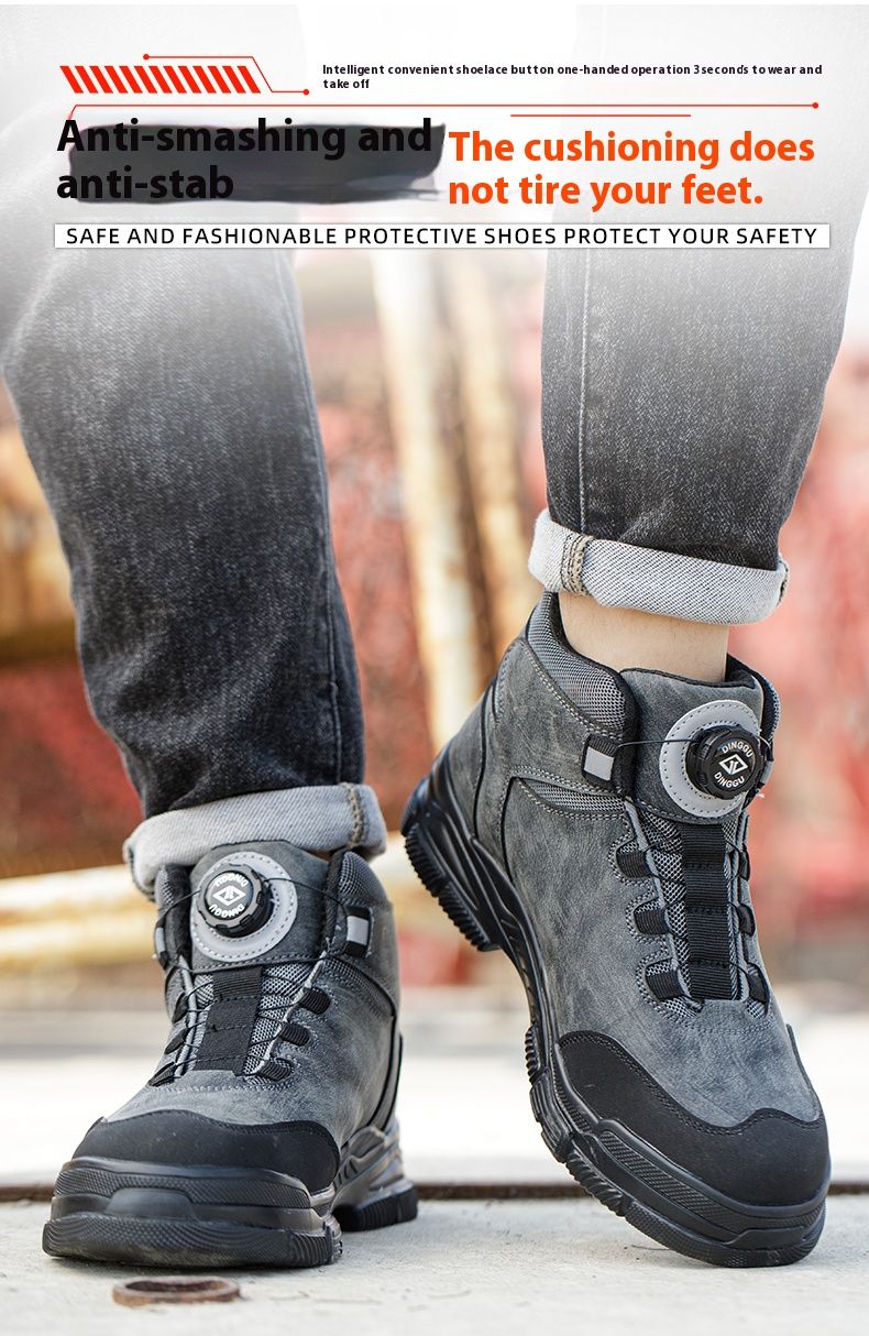 Rotating Buttons Work Boots Men Steel Toe Shoes Safety Boots Puncture-Proof Protective Shoes Waterproof Indestructible Shoes New_voghion.com