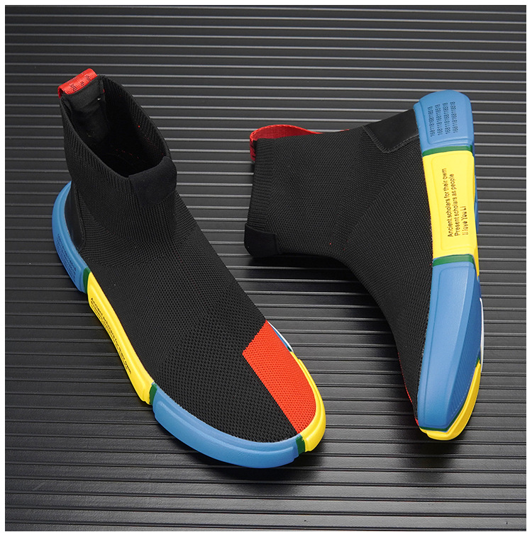 High Top Socks Shoes For Men 2023 Autumn New Trendy Breathable Knitted Slip On Sneakers Thick Sole Color Matching Trendy Shoes_voghion.com