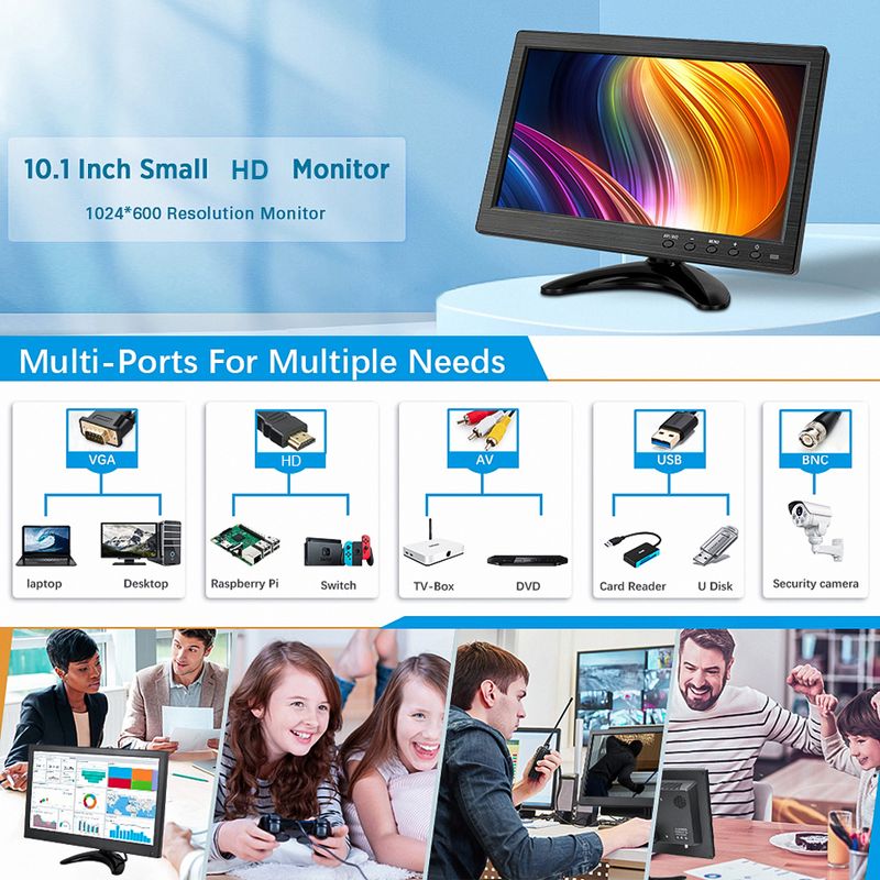 Monitor secondario per telecamera di backup USB BNC con schermo LCD a colori da 10,1 pollici compatibile con HDMI con ingresso AV VGA per TV e computer_voghion.com