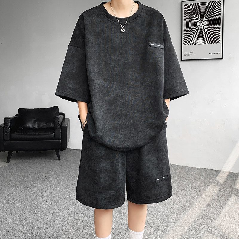 Sommer-Outfit für Herren, einzigartiges Batik-T-Shirt mit Dreiviertelärmeln und Shorts, trendiges cooles Herren-Set in Übergröße_voghion.com