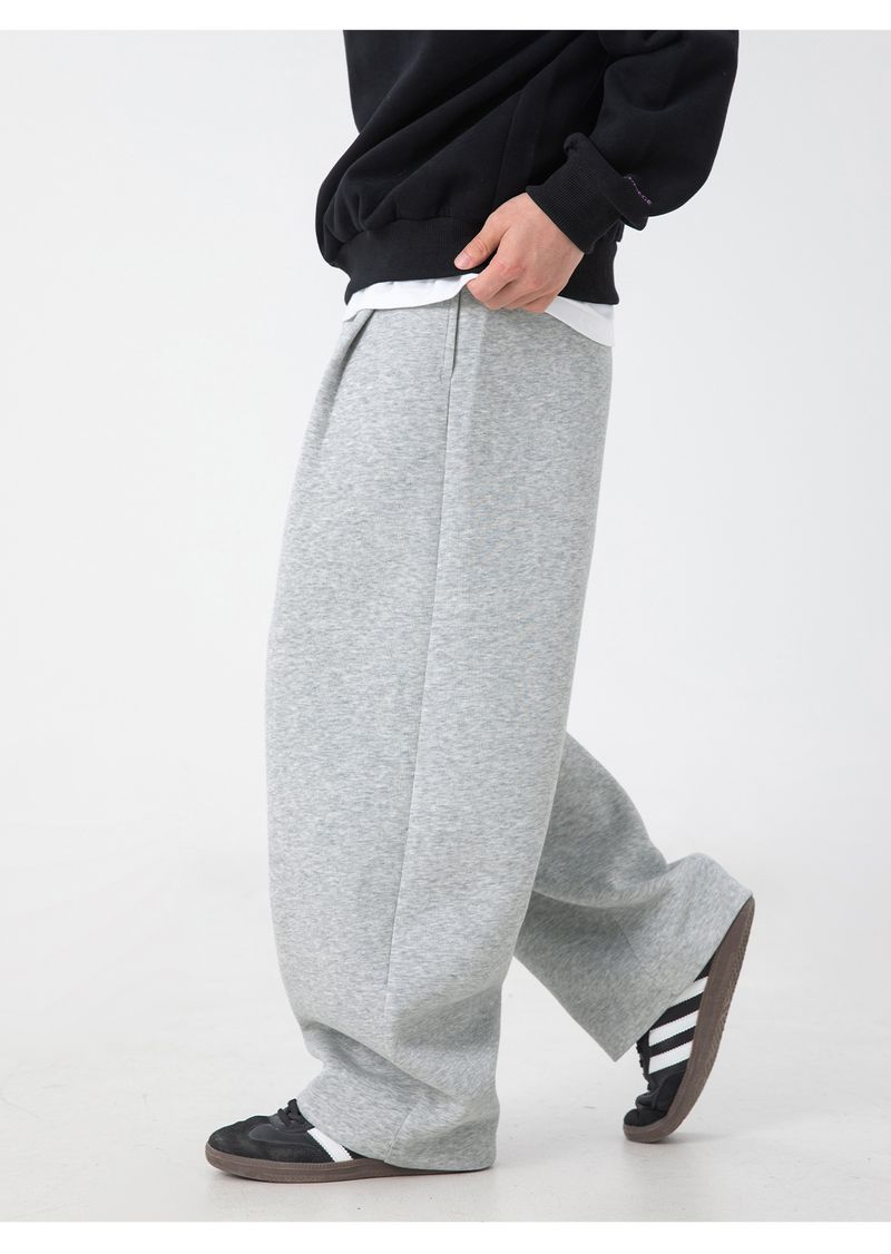 Pantaloni da jogging da uomo a gamba dritta e vestibilità rilassata - Pantaloni da tuta pesanti con pieghe e coulisse in vita_voghion.com