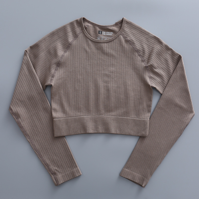 Stram yoga buks vest sport fitness dragt top langærmet sømløs yoga dragt til kvinder_voghion.com