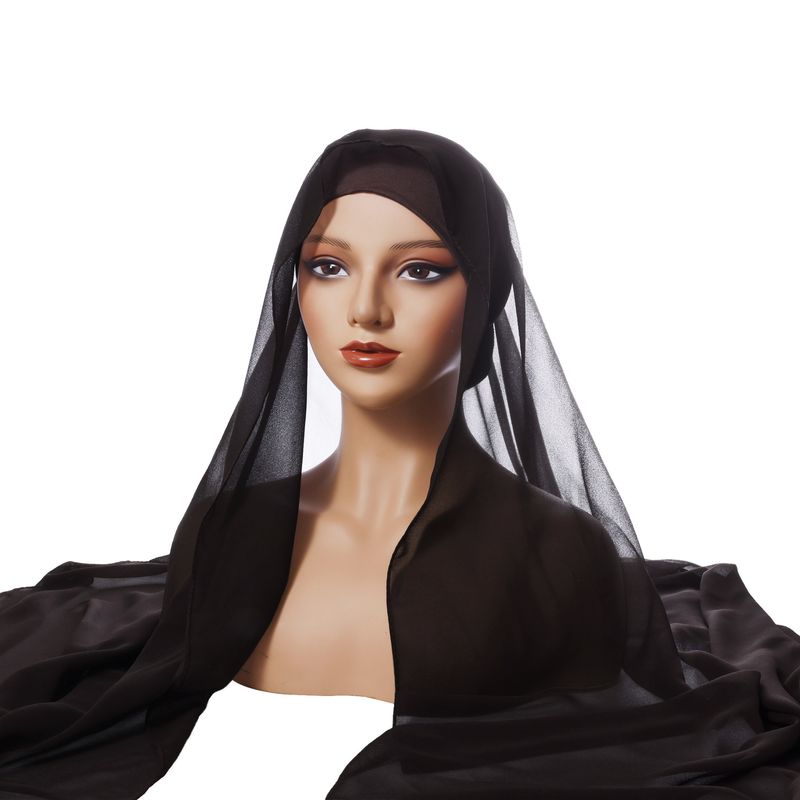 Vêtements pour femmes Nouveau turban en mousseline de soie plissé ensemble de chapeau à cordon de serrage combinaison de chapeau à bas plissé en mousseline de soie perlée de couleur unie_voghion.com