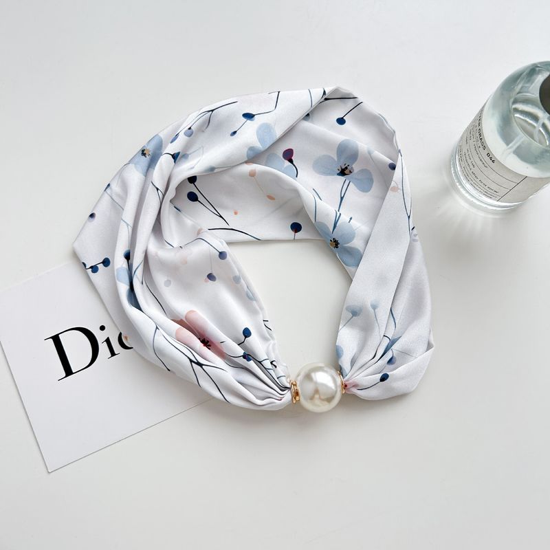 Nuova versione coreana della collana di perle con fibbia magnetica, piccola sciarpa lunga di seta, sciarpa sottile rosa puro primaverile e autunnale da donna_voghion.com