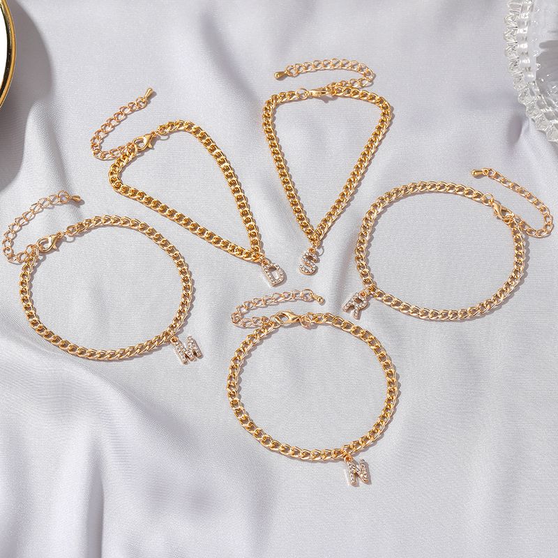 New Simple Versatile Shiny Inlaid Diamond Large English Letter Anklet Trendy Foot Jewelry_voghion.com