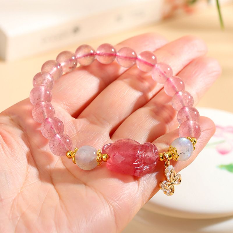 Natuurlijke aardbei kristal vos armband, nieuwe Chinese perzikbloesem minimalistische antieke stijl dames armband_voghion.com