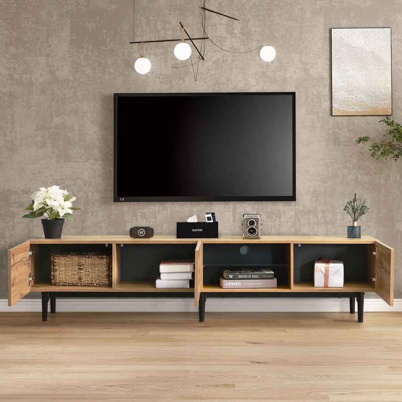 Meuble TV moderne avec finition grain de bois, éclairage LED réglable, 175 L x 31 l x 41 H cm_voghion.com