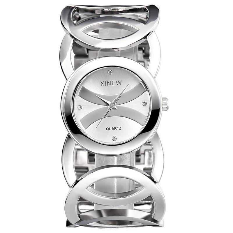 Elegante Damen-Quarzuhr mit Edelstahlarmband und ineinandergreifenden Ringen – modisches rundes Zifferblatt, 28-mm-Gehäuse, wasserdicht_voghion.com