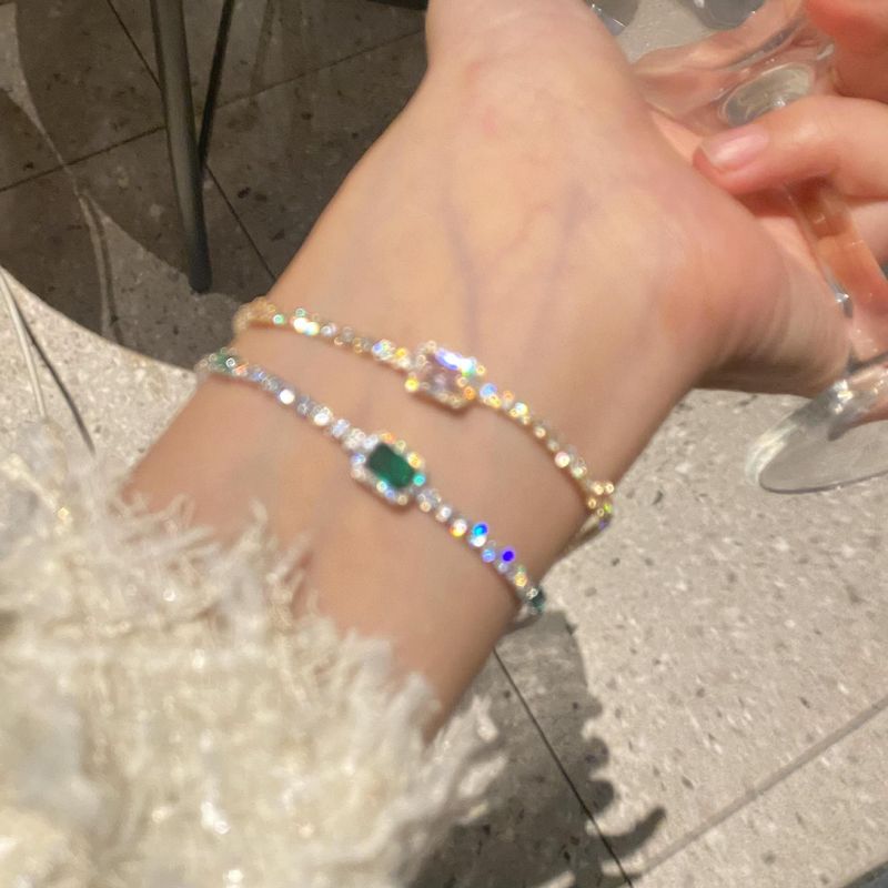 Unisex Full Dia Sparkg Square Exquisite Ins Style Elegant Summer Lobster Clasp Bracelet_voghion.com