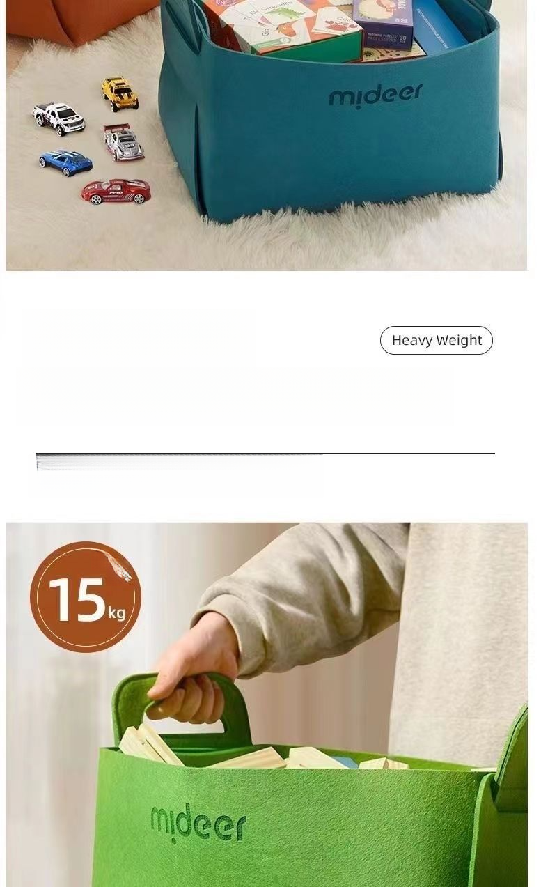 Mideer Basket Large Capacity Wool Felt Storage Bin Miscellaneous Organizer Children's Toys Foldable Bag For Home Use_voghion.com
