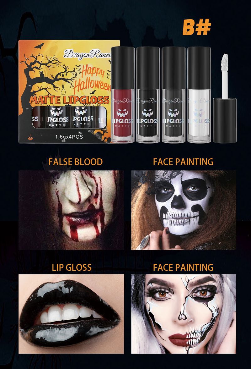 Lucidalabbra opaco e antiaderente in colori come il sangue, il bianco e il rosa, ideale per un trucco dark, perfetto per Halloween._voghion.com