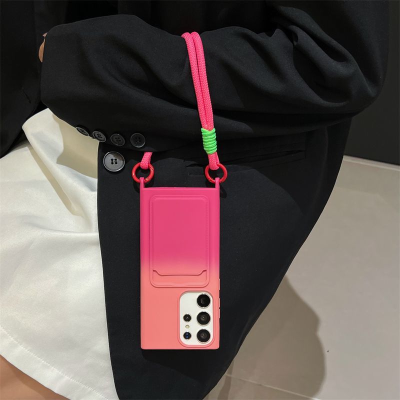 Handgelenkschlaufe Lanyard Gradienten Karte Tasche Telefon Fall Für Samsung S24 Ultra S23 FE S22 Plus A55 A54 A52 A35 A15 A14 a13 A12 A05 Abdeckung_voghion.com