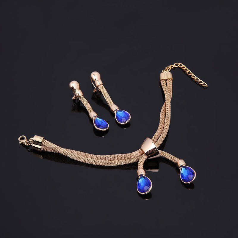 New necklace, earring, jewelry set, gold-plated bridal accessory four piece set_voghion.com