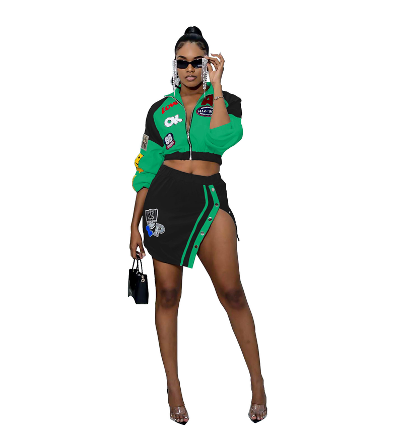 Women's Clothing Printed Long-sleeved Jacket Button-up Skirt Two-piece Woman_voghion.com