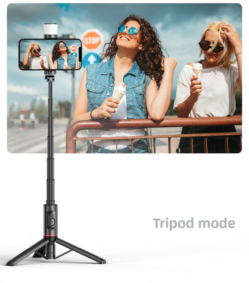 Handy-Selfie-Stick Q14S Reise-tragbares Stativ Versteckter integrierter Handyhalter Beauty-Fülllichthalter_voghion.com