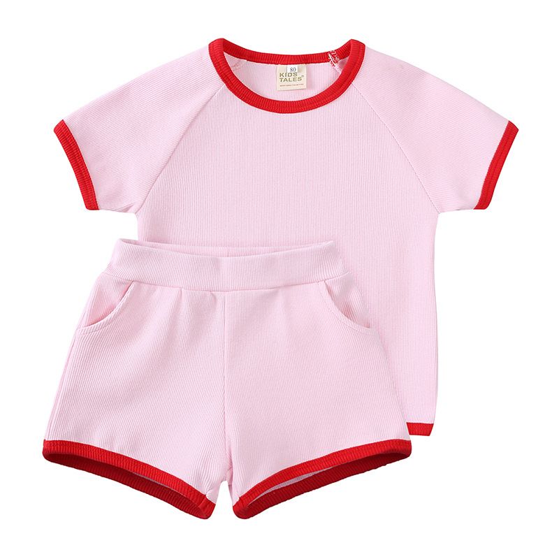 Vêtements pour tout-petits garçons, ensemble deux pièces ample, couleur unie, short à manches courtes pour bébé_voghion.com