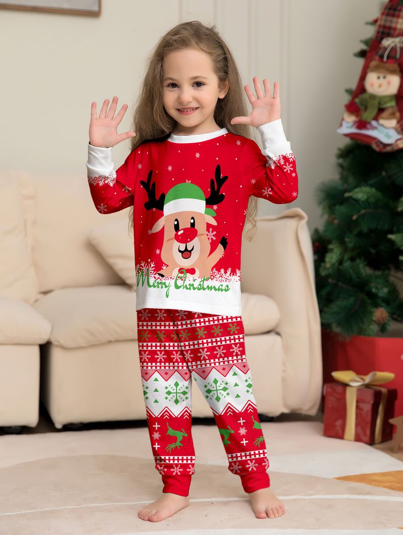 Christmas Red Parent Child Outfit Independent Station New Fat Deer Head Cartoon Suit Holiday Pajamas Home Clothes_voghion.com