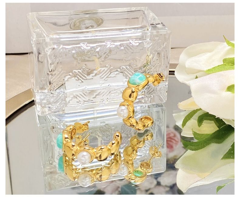 Orecchini da donna con perle e agata a forma di C, in acciaio al titanio, di alta qualità, dal design con senso della personalità, popolari orecchini in acciaio inossidabile._voghion.com