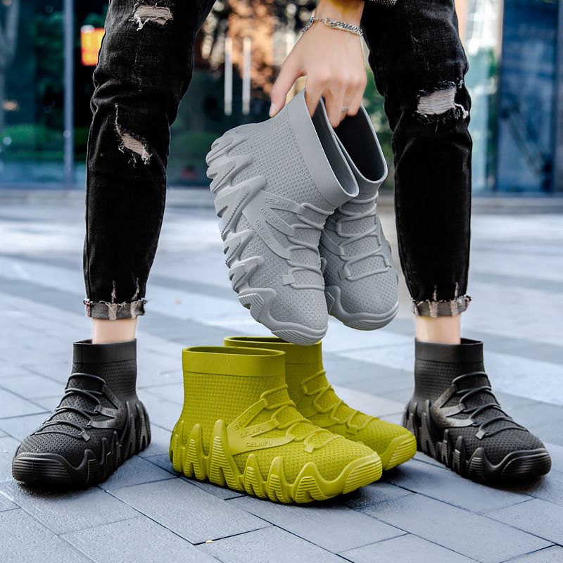 Neue trendige Regenstiefel für Herrenmode, kurze, dicke Sohle, rutschfest, wasserdicht, verschleißfest, niedrige Überschuhe für Herren_voghion.com