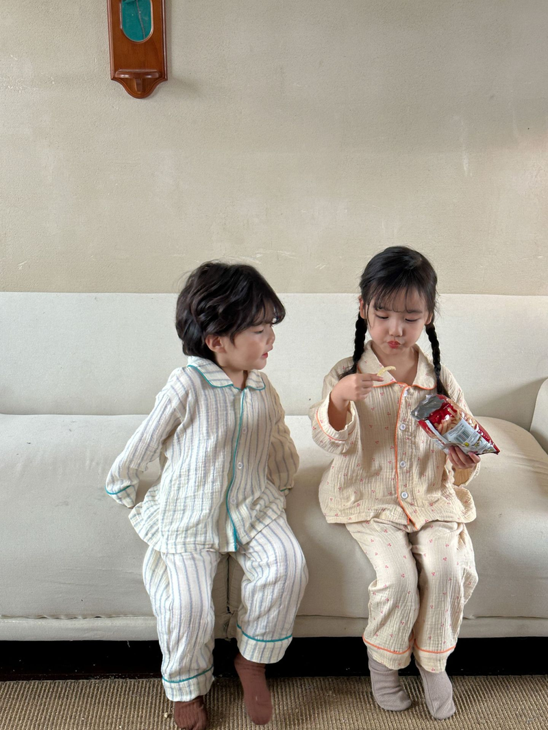 Pijamas para niños, conjunto de manga larga de gasa de algodón para primavera y otoño para niñas y niños, ropa para el hogar_voghion.com