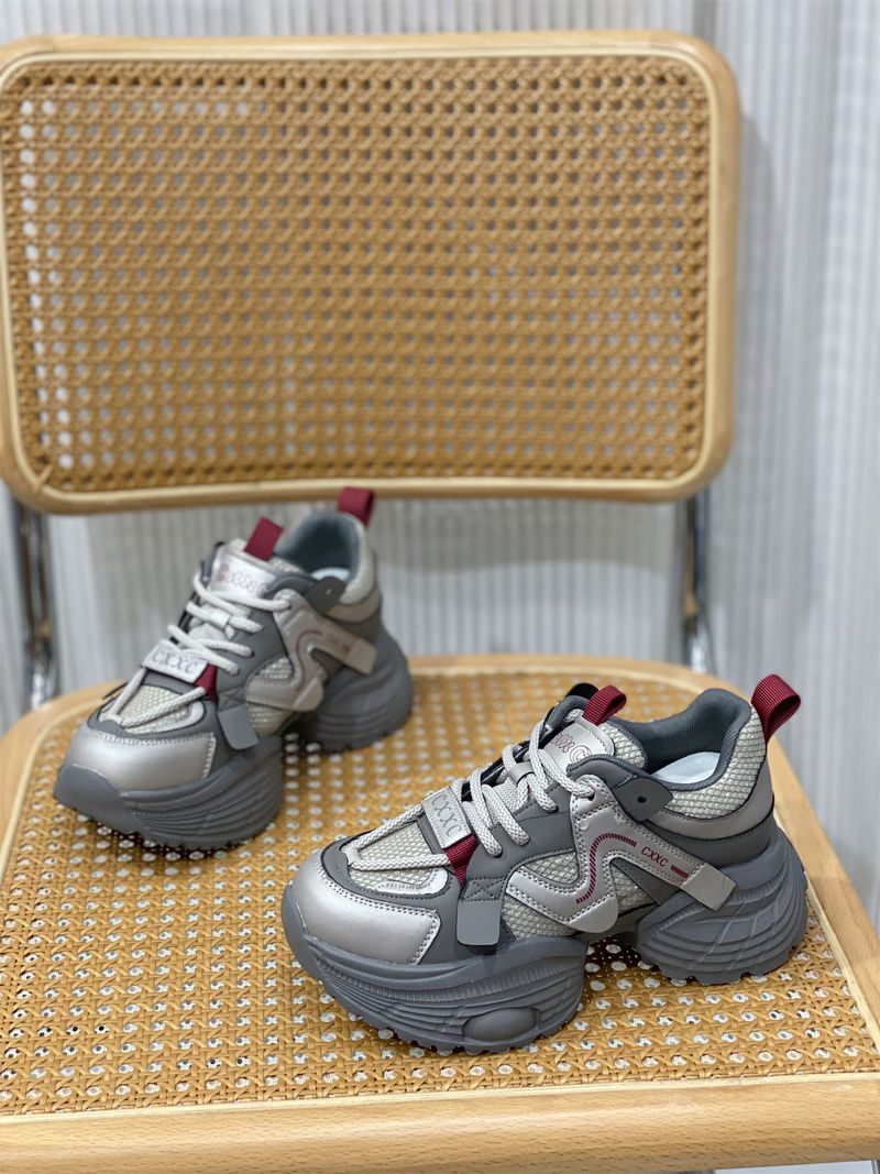 Authentic Leather Clunky Sneakers Women's 2025 New Arrival Spring & Fall Height Increased 5cm Casual Shoes Lightweight_voghion.com