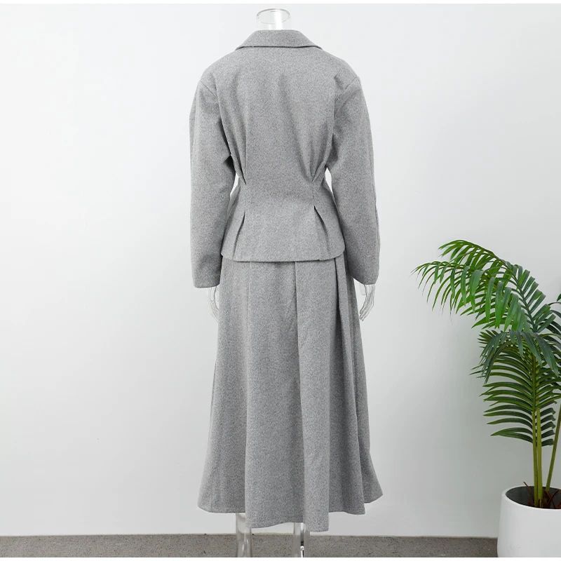Roupas femininas cintura abraçando pequeno terno uma linha saia longa terno de duas peças_voghion.com
