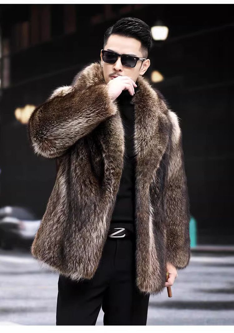 Herrenbekleidung Herren Pelzmantel Nerzmantel Mittellang Kunstpelz Fuchspelz Nerzpelz Dick Warm Winter Trend_voghion.com