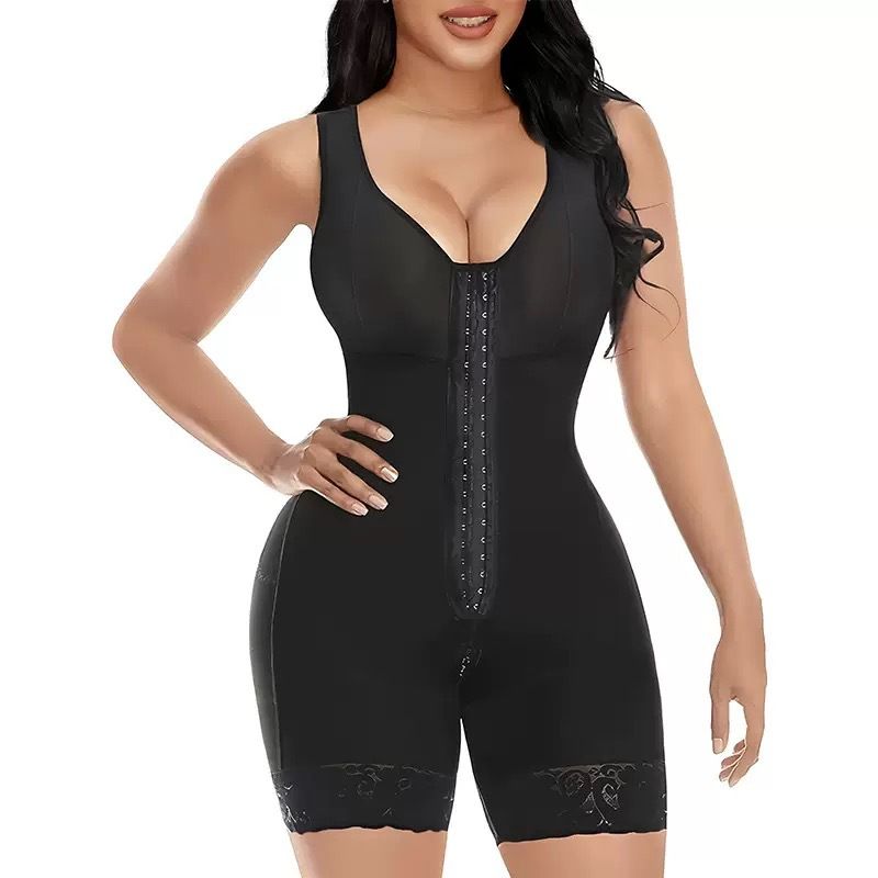 European And American New Style Bottom Crotch Zipper One-piece Shapewear Tummy Control Butt Lift Body Shaper Lace Button_voghion.com