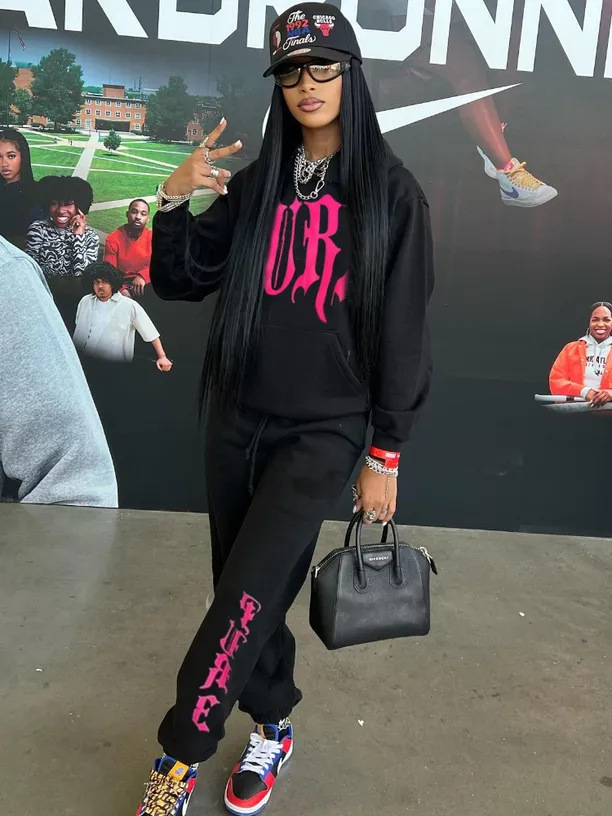 Women's casual color matching hooded sweatshirt suit letter printed sweatshirt and sweatpants suit _voghion.com