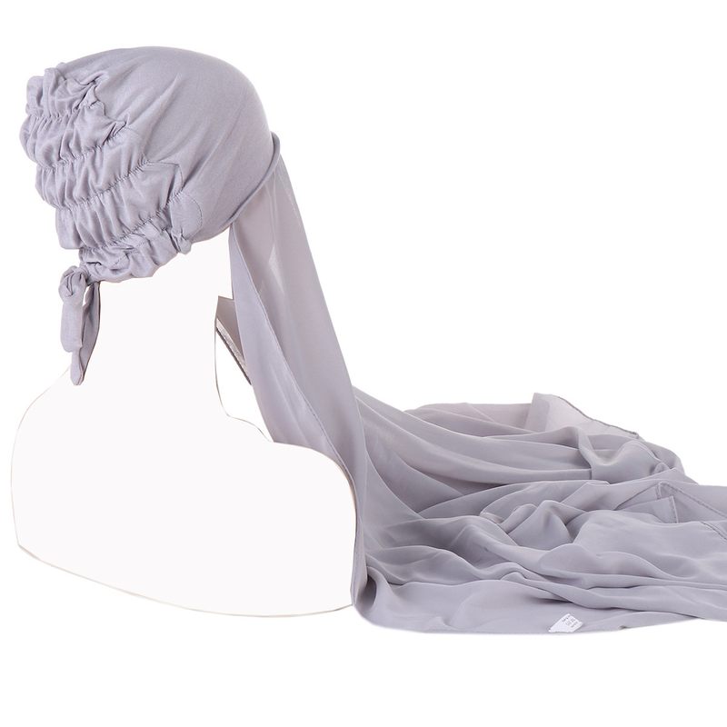 Ensemble de chapeaux turban plissé avec cordon de serrage pour femmes, ensemble de chapeaux à fond plissé en mousseline de soie avec perles monochromes_voghion.com