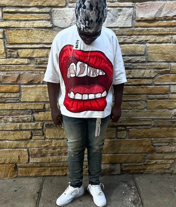 Men's Clothing Hip Hop Big Mouth Pattern Print Oversized Retro Classic Short Sleeved Top_voghion.com