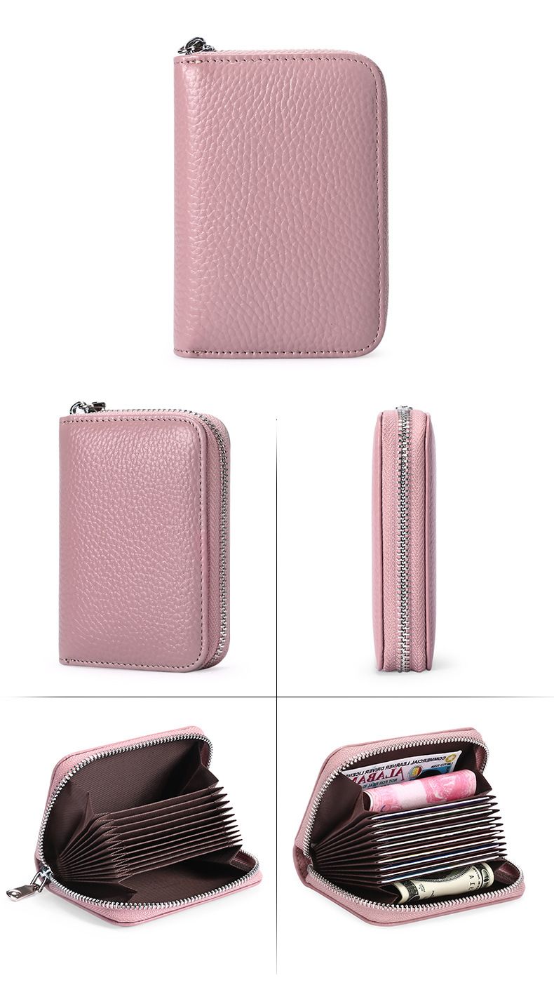 Nuovo primo strato in pelle bovina con cerniera, porta biglietti da visita, porta carte di credito, organo RFID, antifurto, portamonete con spazzola_voghion.com
