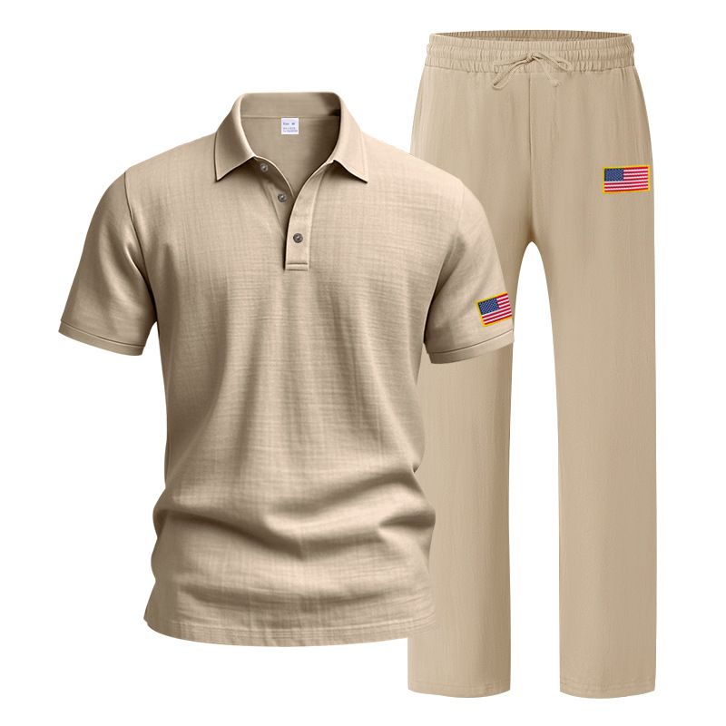 Summer Loose Men's Beach Linen Breathable Casual Large Size Lapel Independence Day Trousers Suit_voghion.com