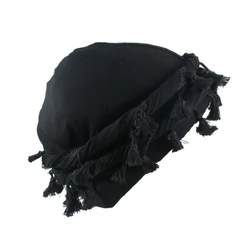 Hot Sale 2024 Férfi Punk Burr szegély csavart farok rojt pamut bandana komló turbán kalapok Fejvédő sapka egyszínű Docker sapka_voghion.com