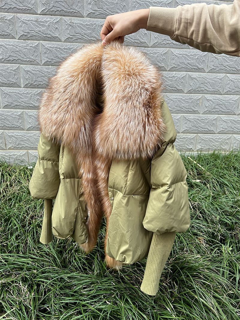 Dameskleding Herfst en Winter Nieuwe Witte Eendendonsjas Korte Stijl Temperament Vossenbontkraag Bontjas_voghion.com