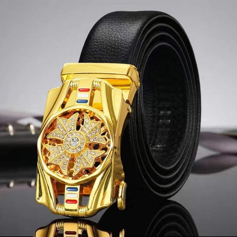 Fortune Comes And Goes Men's Automatic Fashion Rotating Buckle Belt Red White Black Versatile Cowhide_voghion.com