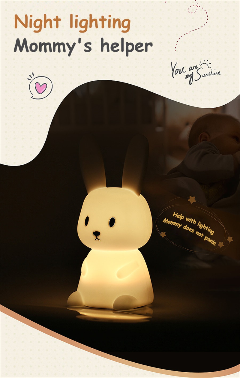 LED Night Light cute Rabbit Animal Cartoon Silicone Lamp Dimmable USB Rechargeable For Children kids bedroom gift Sleeping light_voghion.com