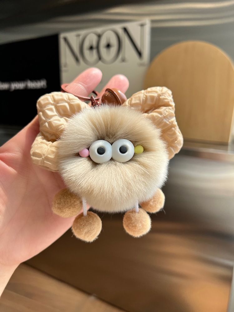 Niedliche Imitation Rex Kaninchen Haarschleife Kleine Briketts Plüsch Tasche Anhänger Auto Schlüsselanhänger Anhänger_voghion.com