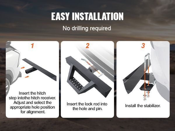 VEVOR Hitch Step For 2" Receiver Universal Trailer Tow Rear Bumper Guard Steel_voghion.com